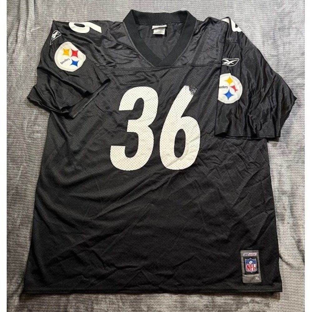 Reebok NFL Pittsburgh Steelers Jerome Bettis 36 Jersey Men XL Black Mesh Replica